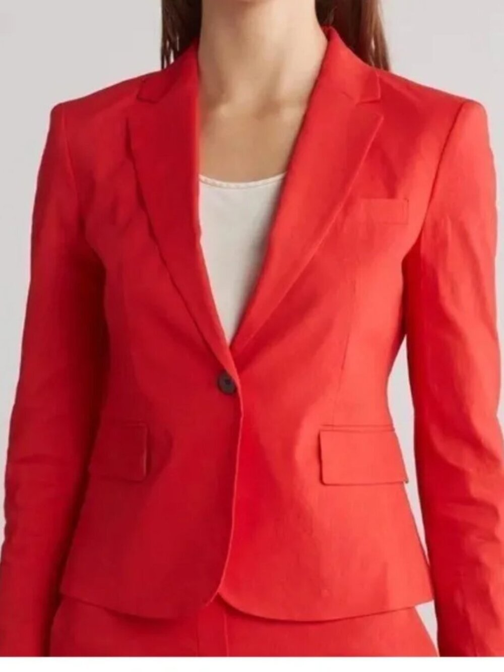 Theory Shrunken Linen Blend Blazer Red Size 8